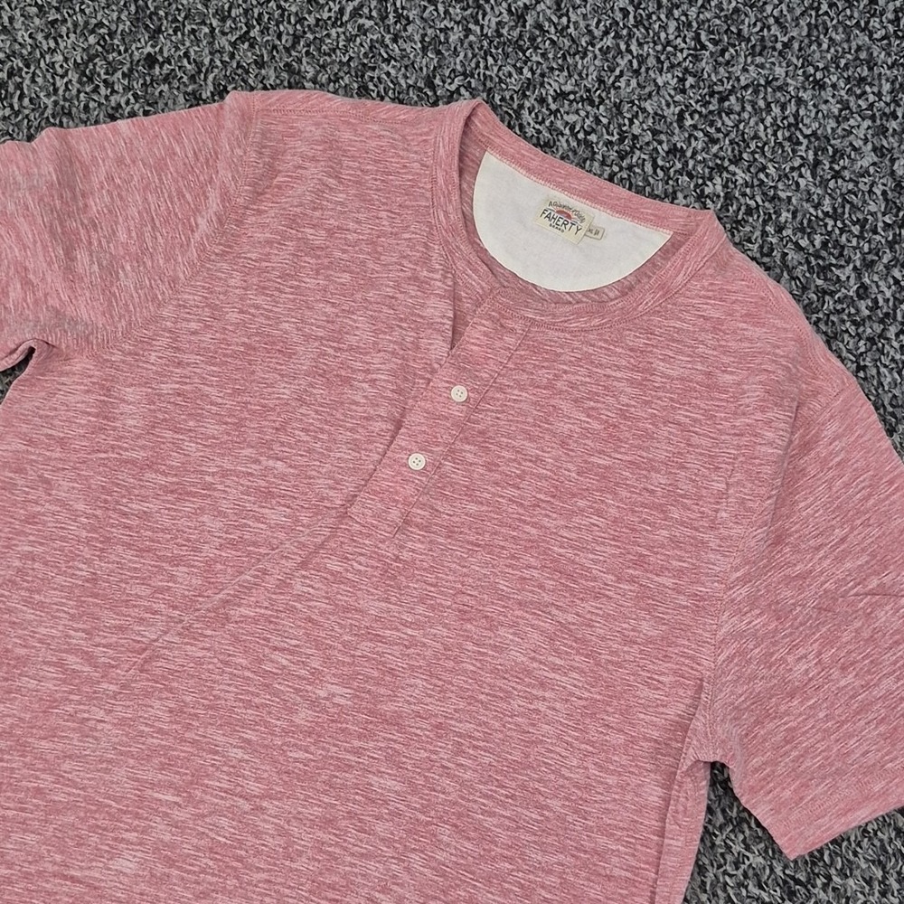Faherty Brand Men's Short‎ Sleeve Henley Shirt Red Size XL Heathered XL